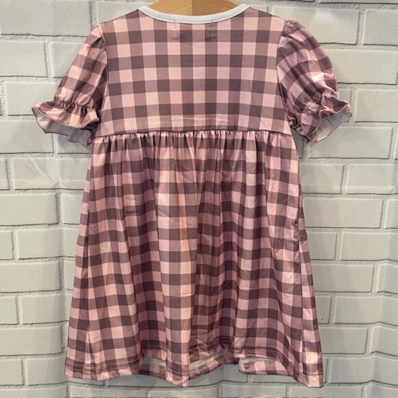 Boutique Marie Nicole Girls 6T (2XL) Pink Plaid Farm Cow Tractor Dress - Picture 7 of 9